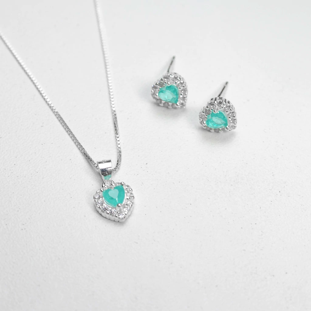 Conjunto Cravejado Verde Thifany Luxo Prata 925