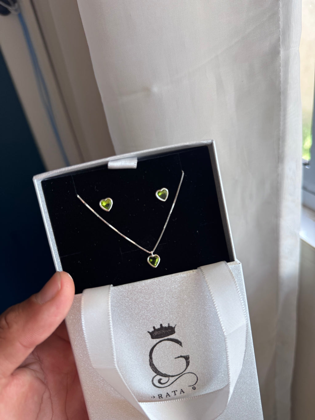 Conjunto Coração Peridoto Prata 925