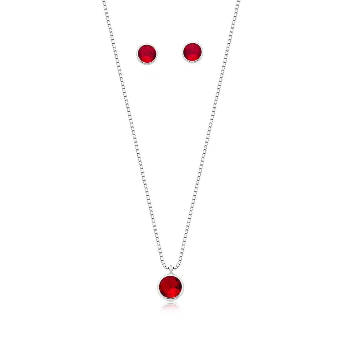 Conjunto Vermelho Bolinha Prata 925
