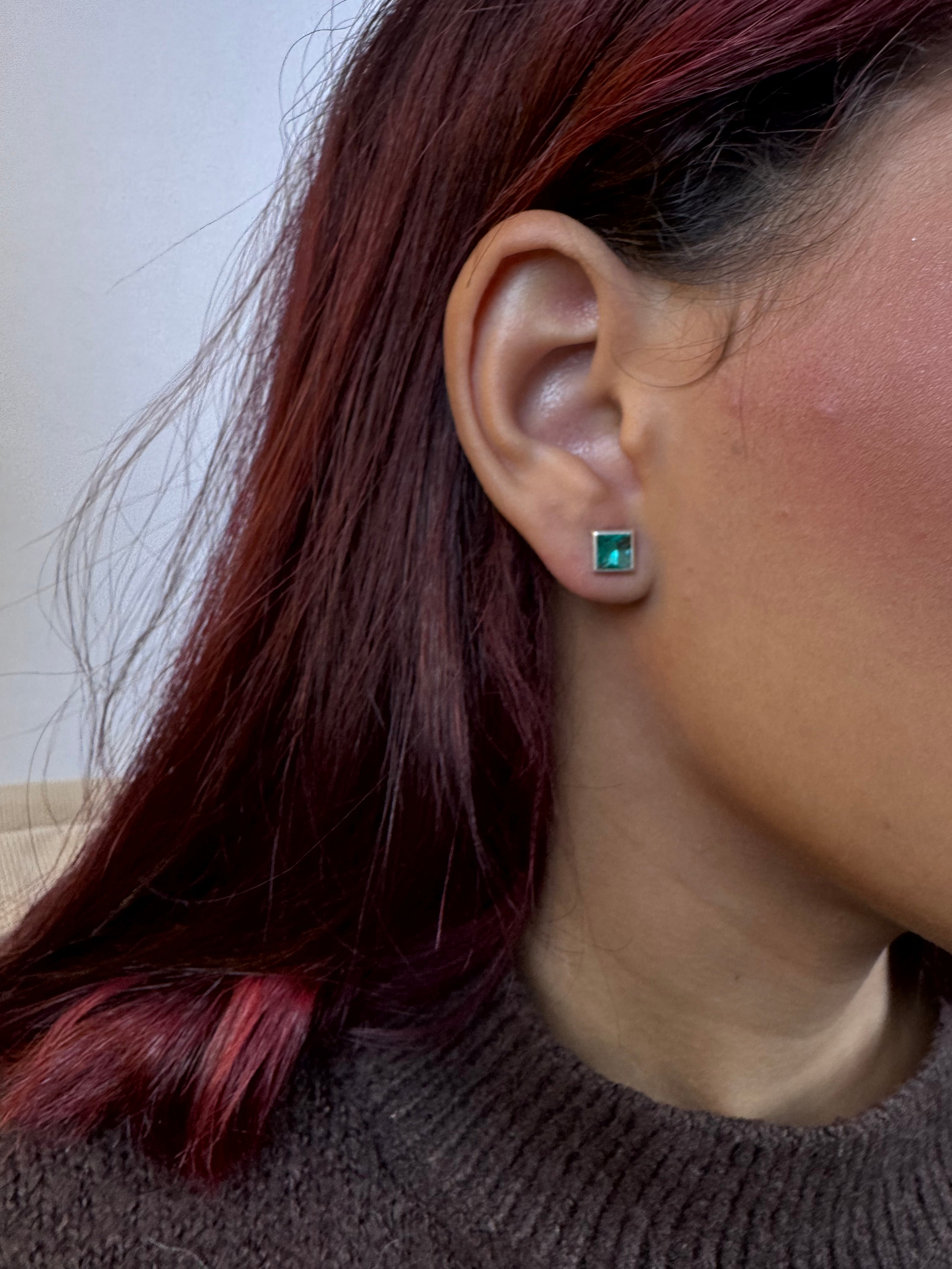 Brinco Quadrado Verde Thifany Prata 925