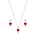 Conjunto Coração Vermelho Prata 925