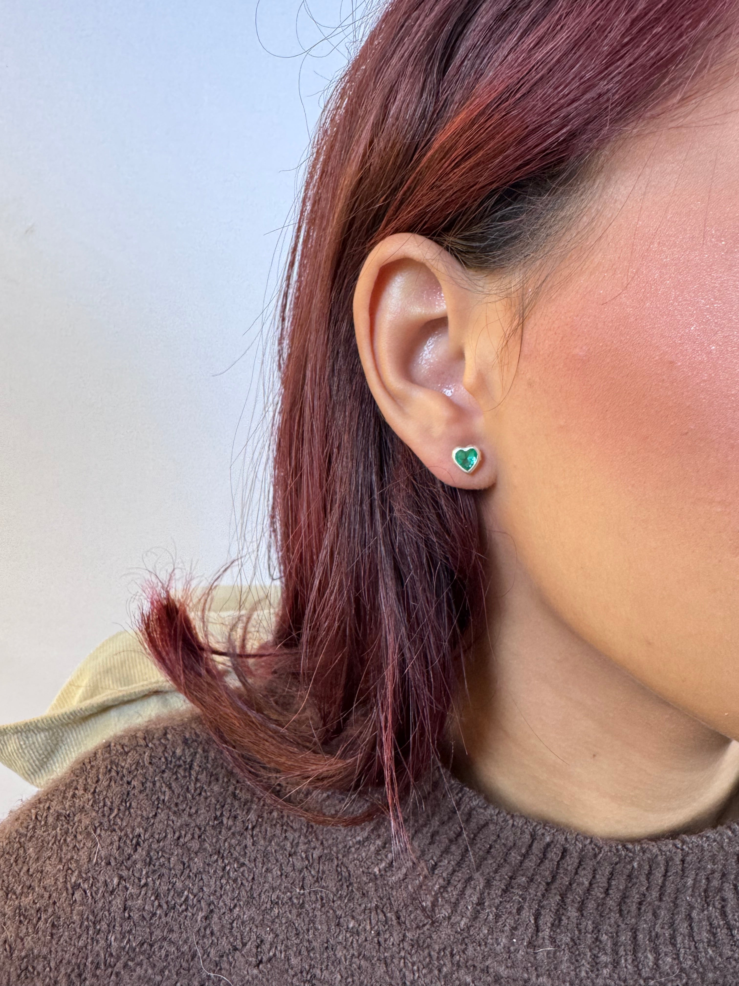 Brinco Coração verde thifany Prata 925