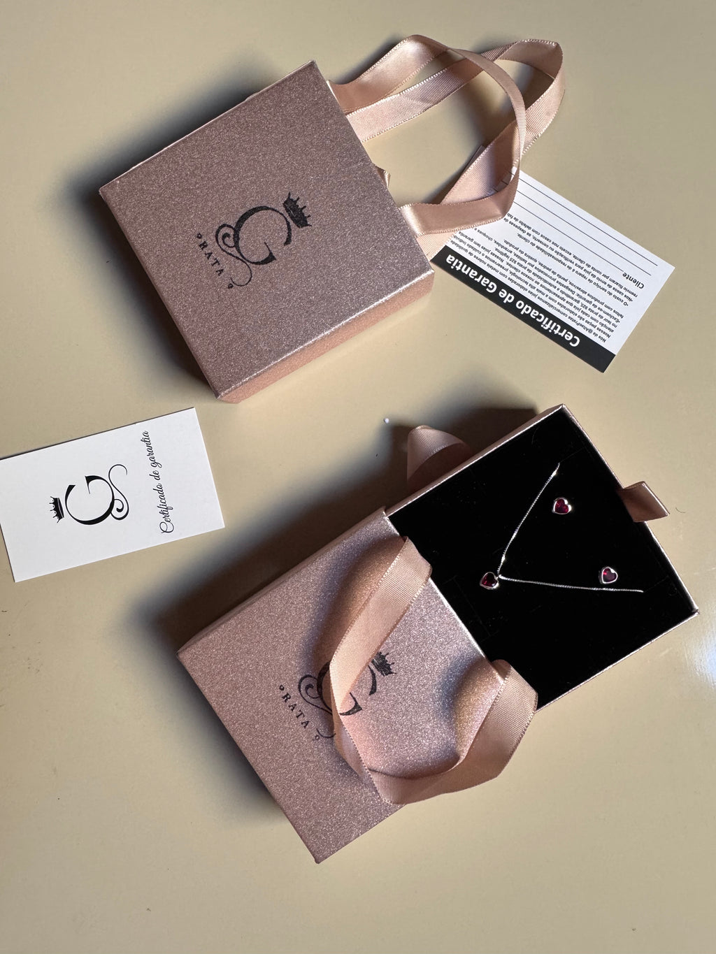 Conjunto Coração Vermelho prata 925