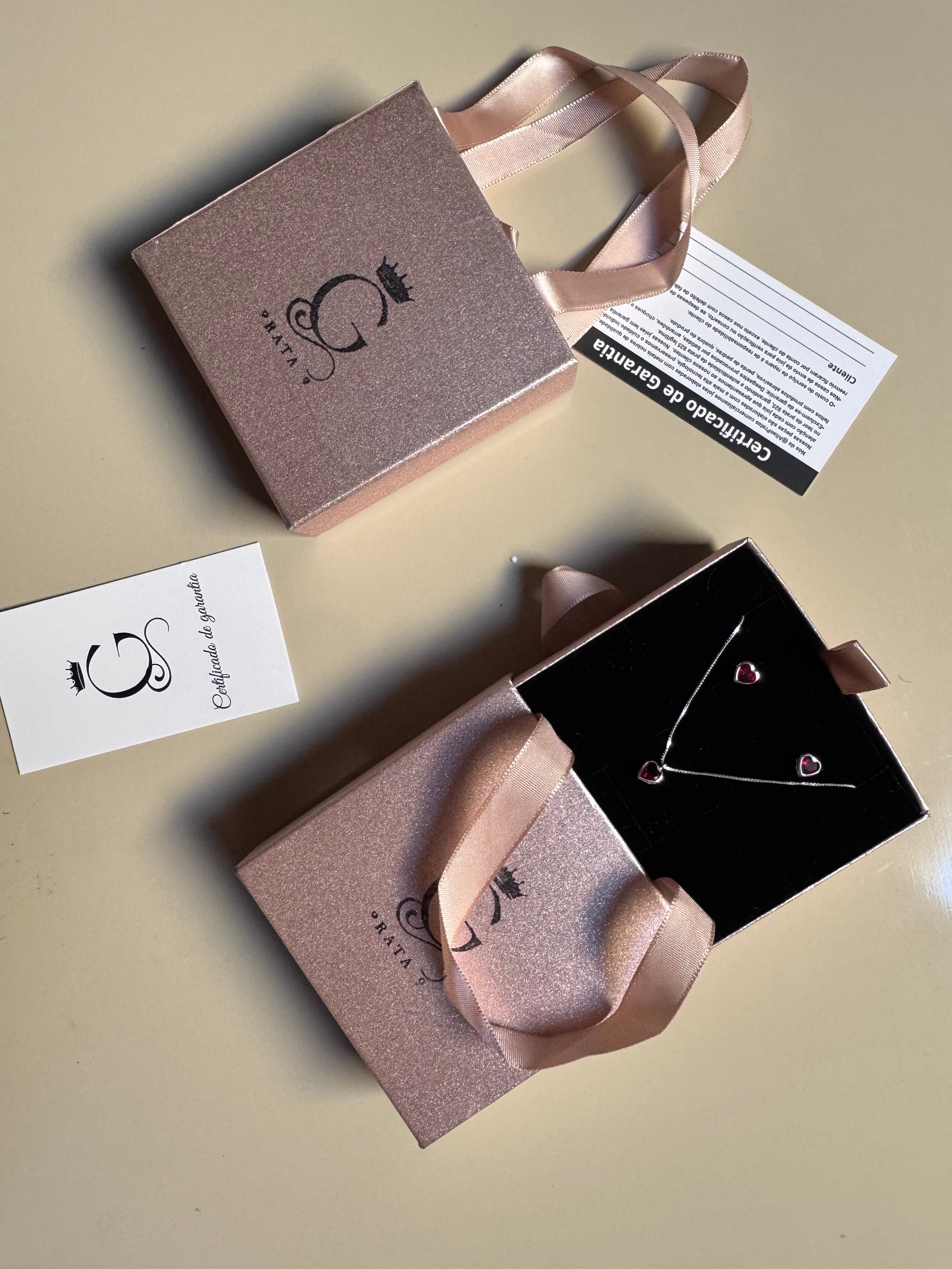 Conjunto Coração Vermelho prata 925