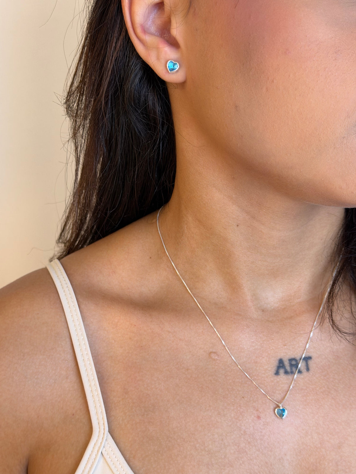 Conjunto Coração Azul claro Prata 925
