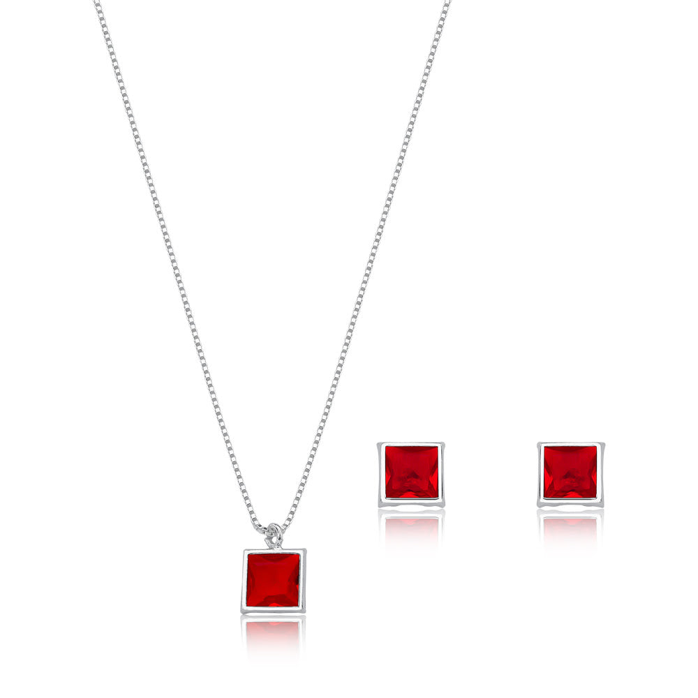 Conjunto Geométrico Vermelho Prata 925