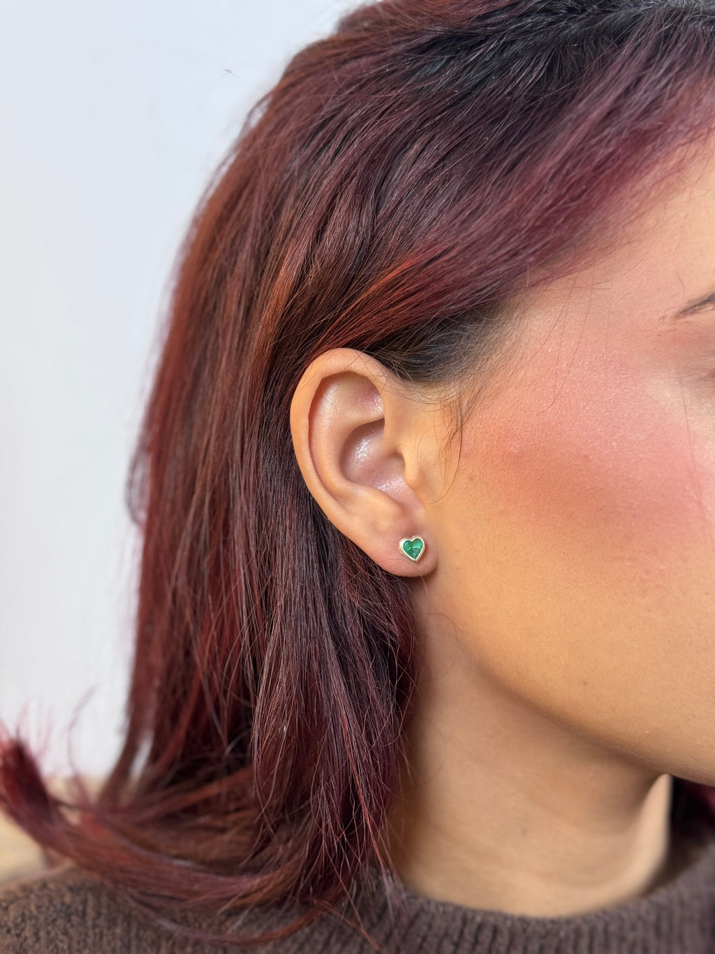 Brinco Coração verde thifany Prata 925