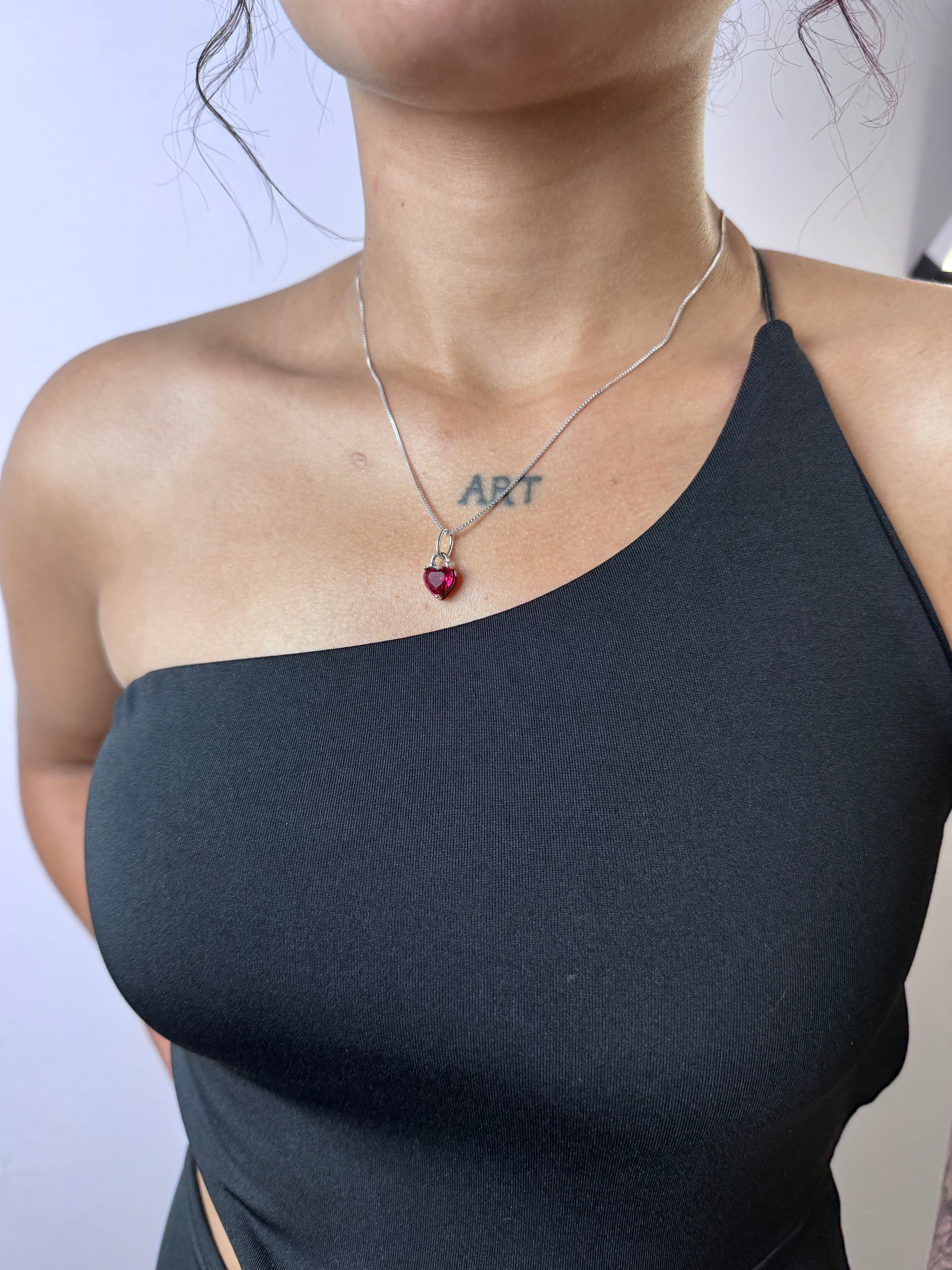 Colar Coração Red Luxo Prata 925