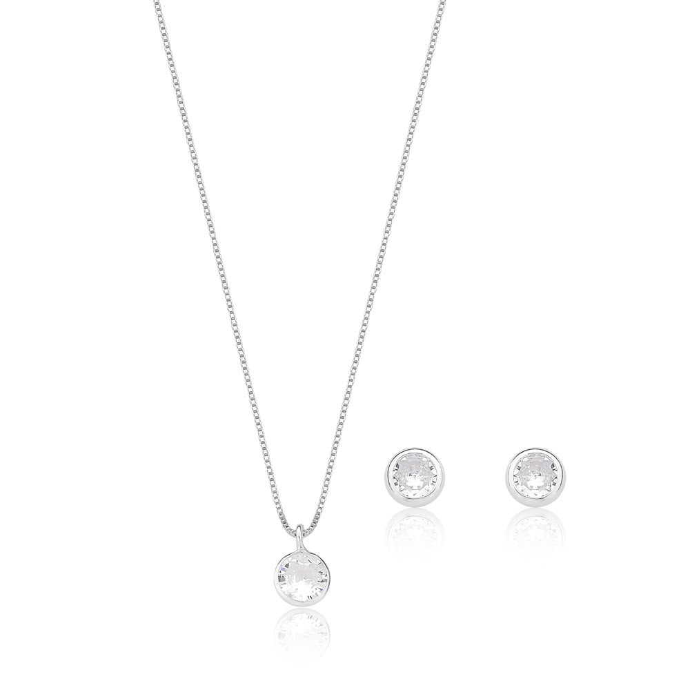 Conjunto Cristal Bolinha Prata 925