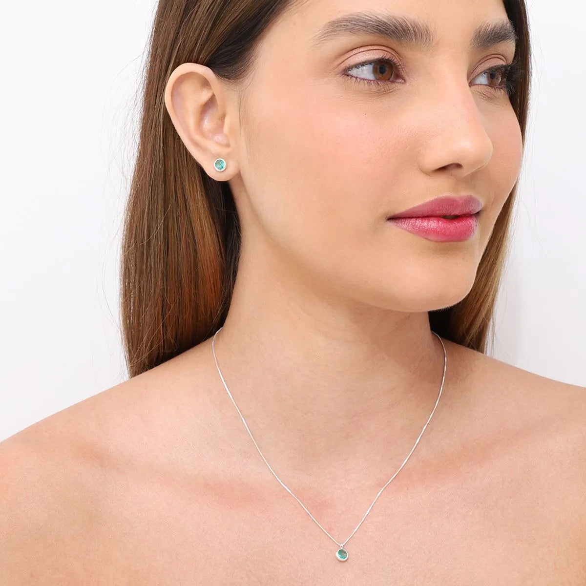 Conjunto Verde Thifany bolinha Prata 925