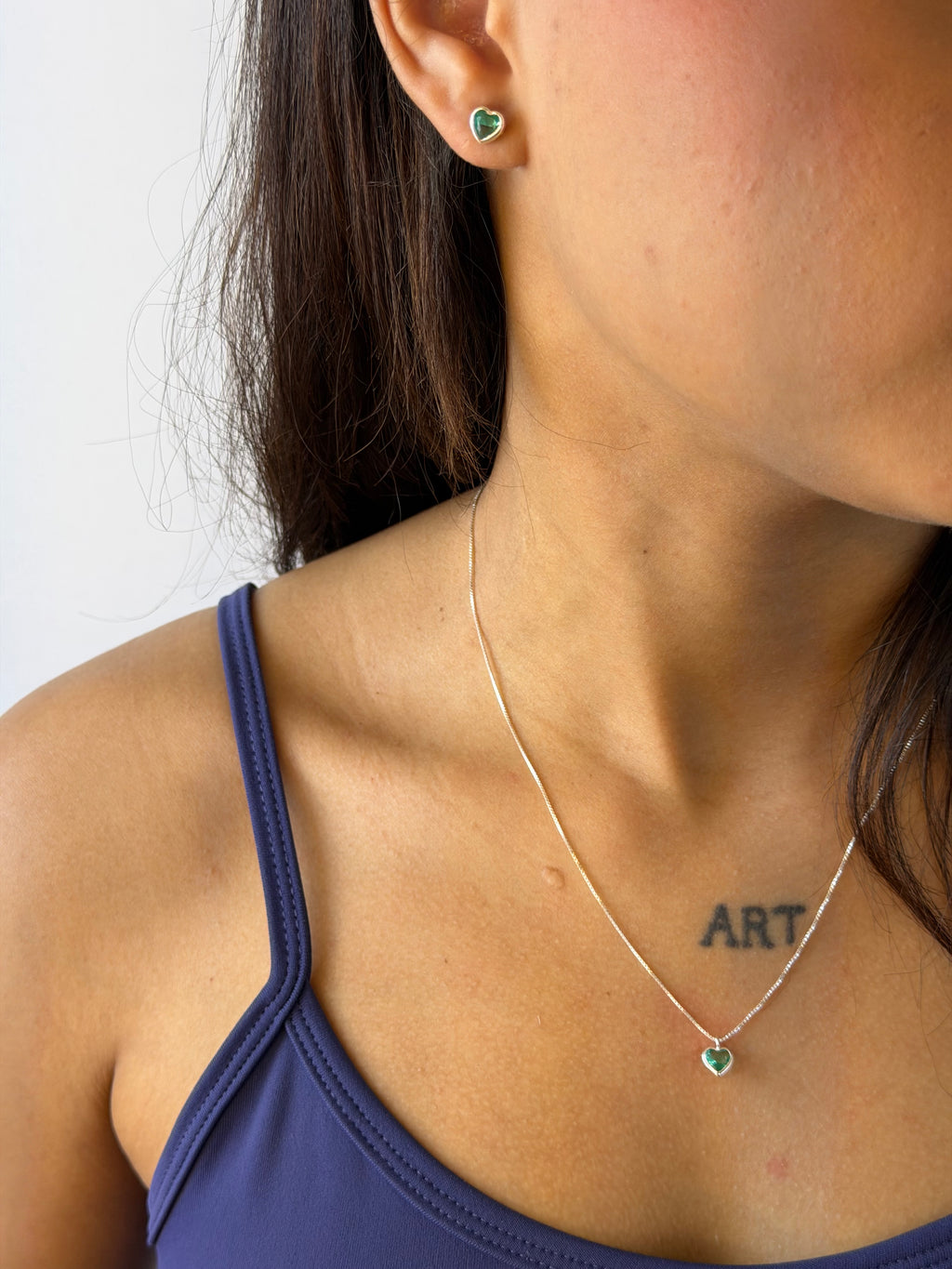 Conjunto Coração Verde Thifany Prata 925