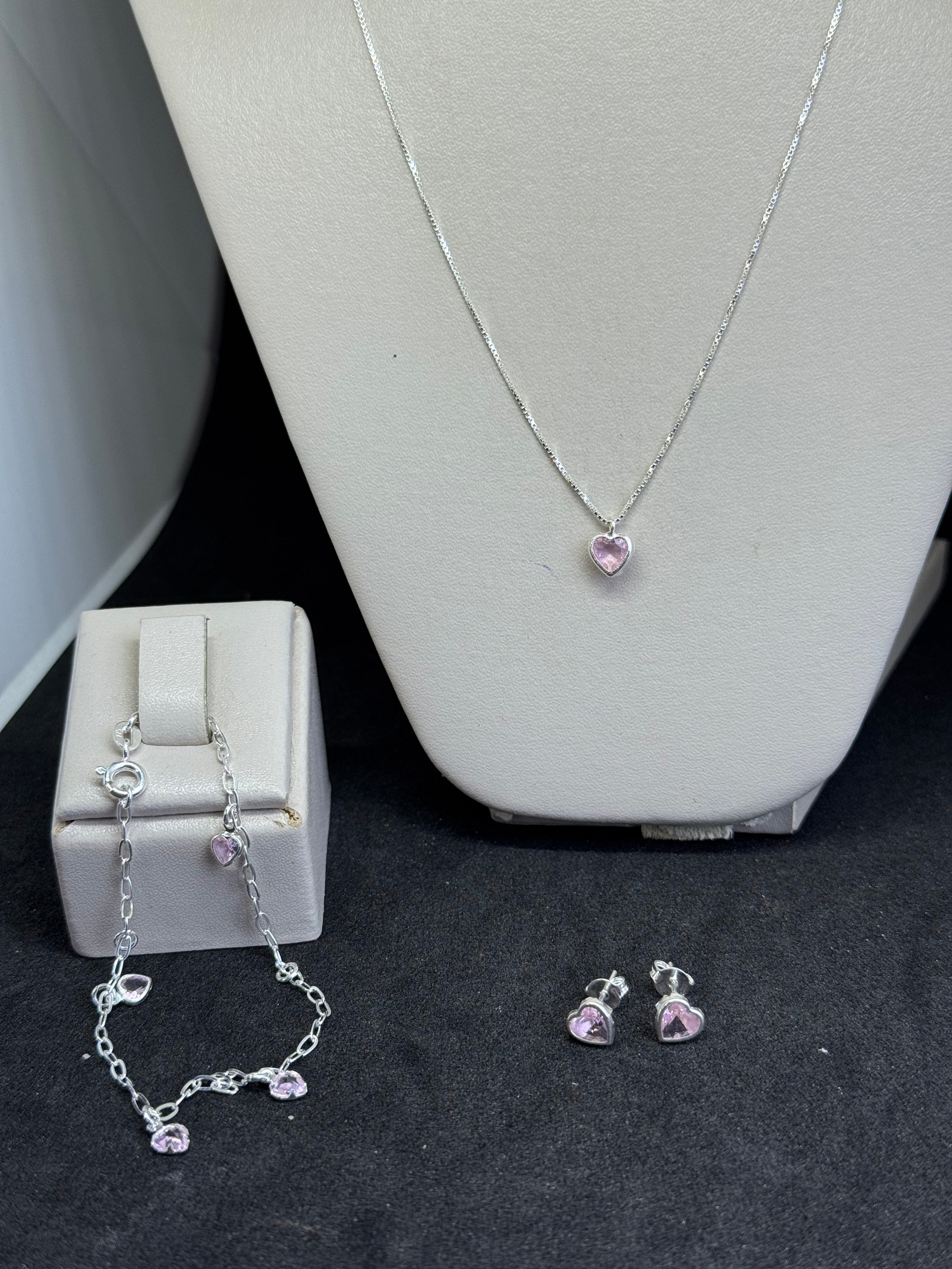 Kit Rosa Prata 925
