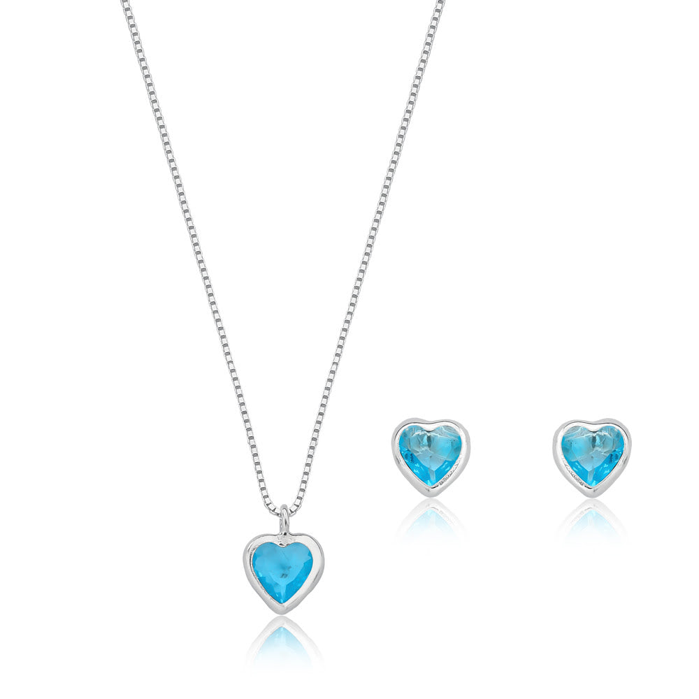 Conjunto Ponto de luz Azul Claro Prata 925