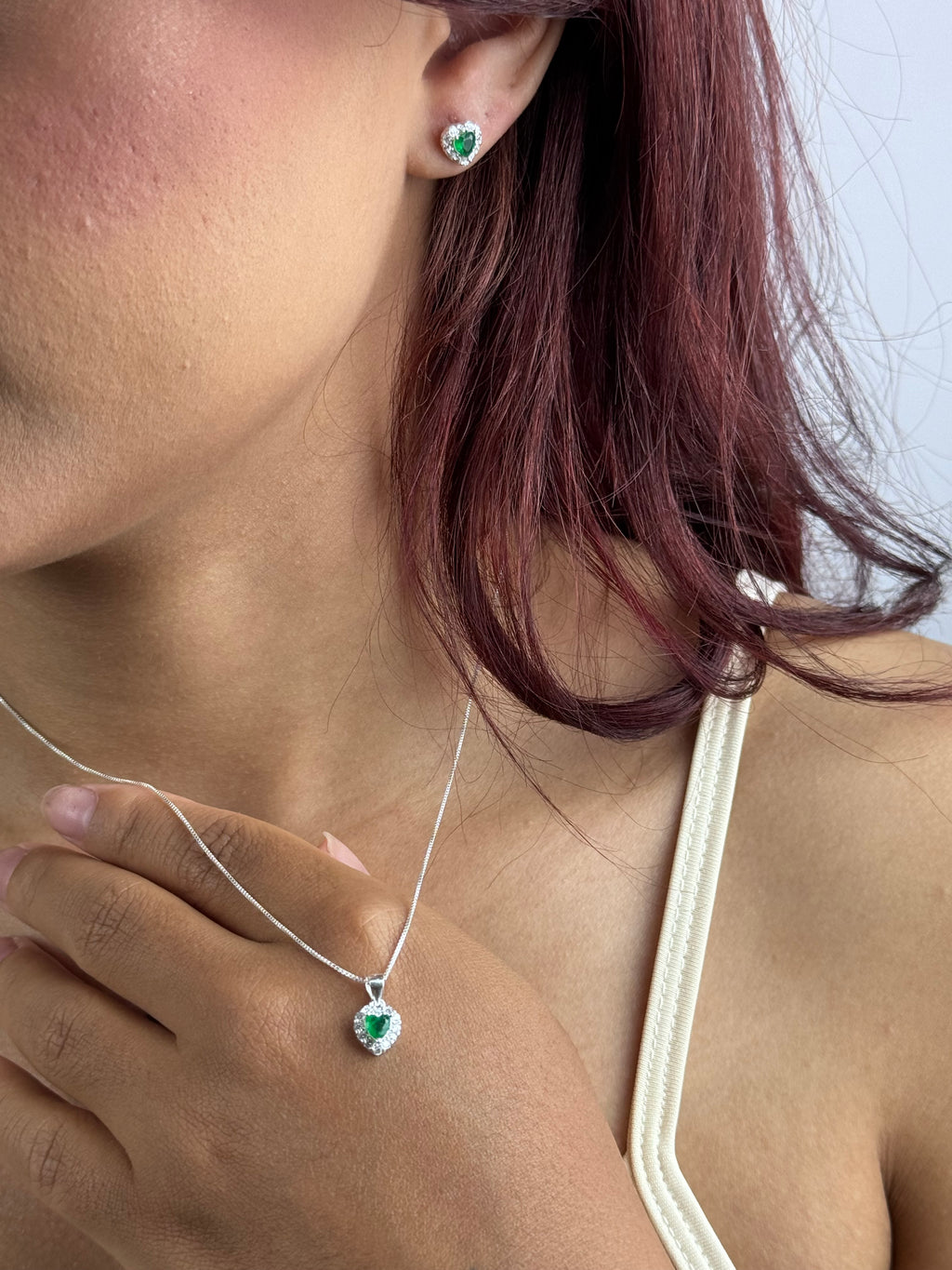 Conjunto Cravejado Verde Esmeralda Luxo Prata 925