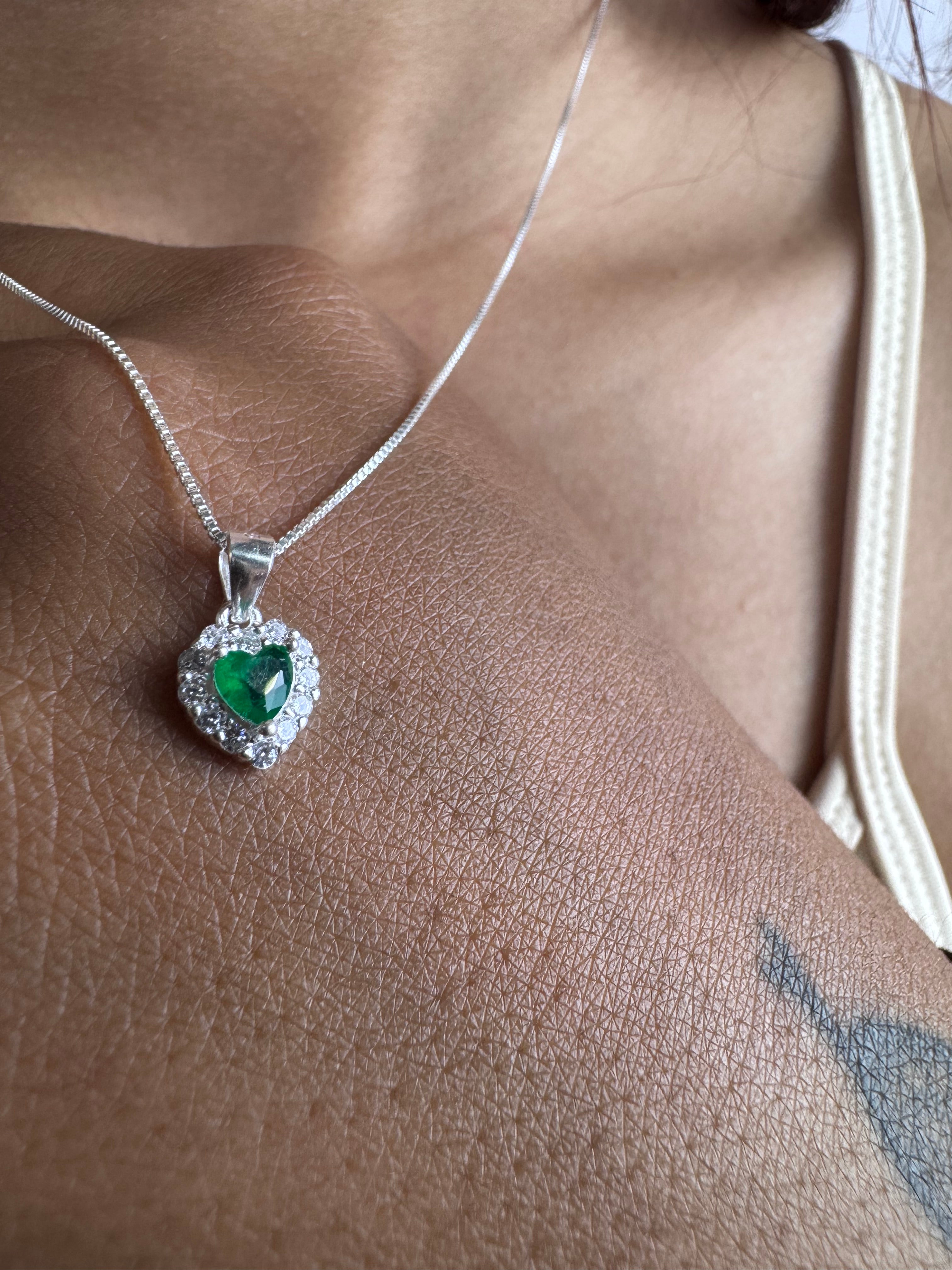 Conjunto Cravejado Verde Esmeralda Luxo Prata 925