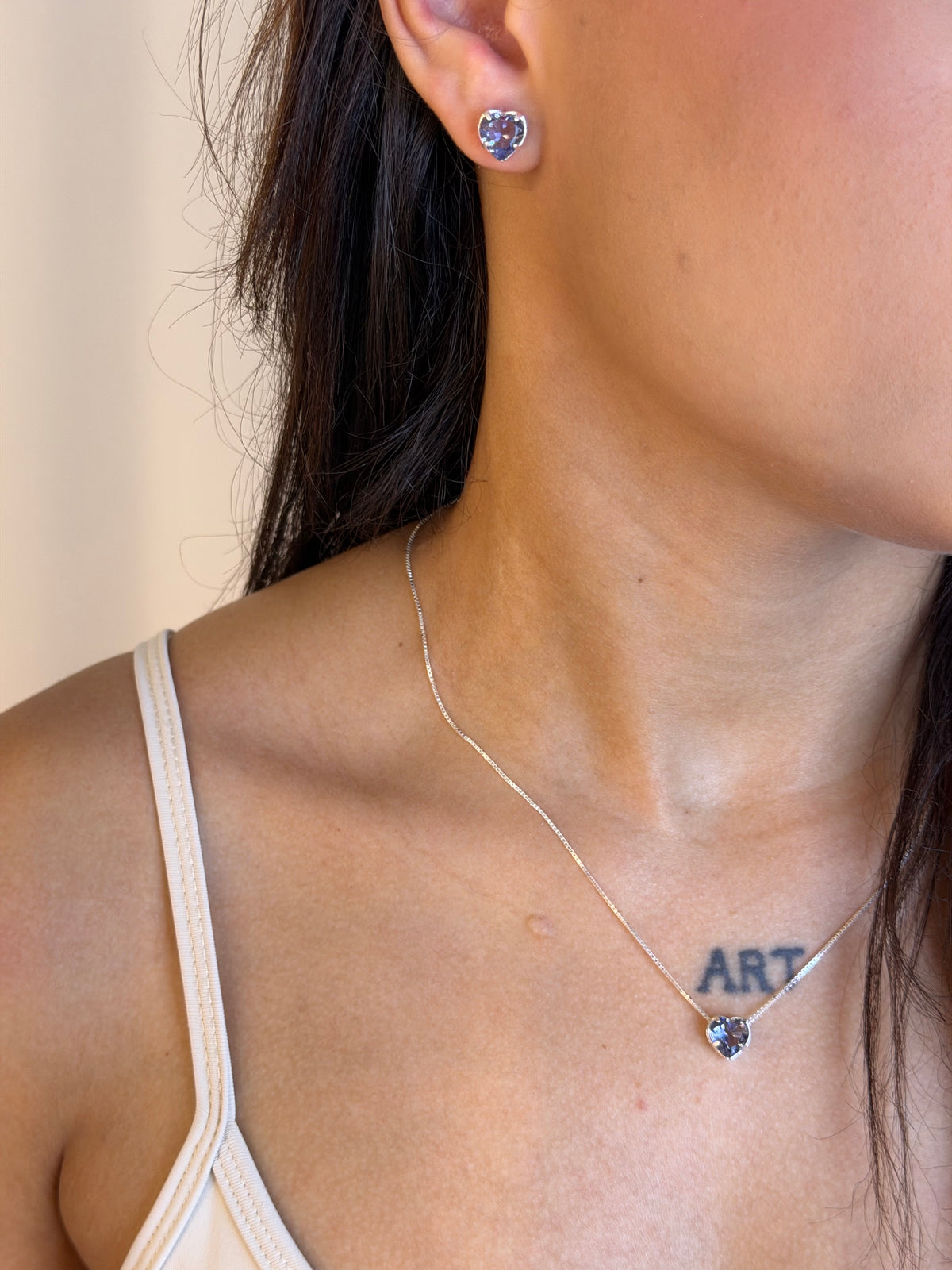 Conjunto Coração Tanzanita Prata 925