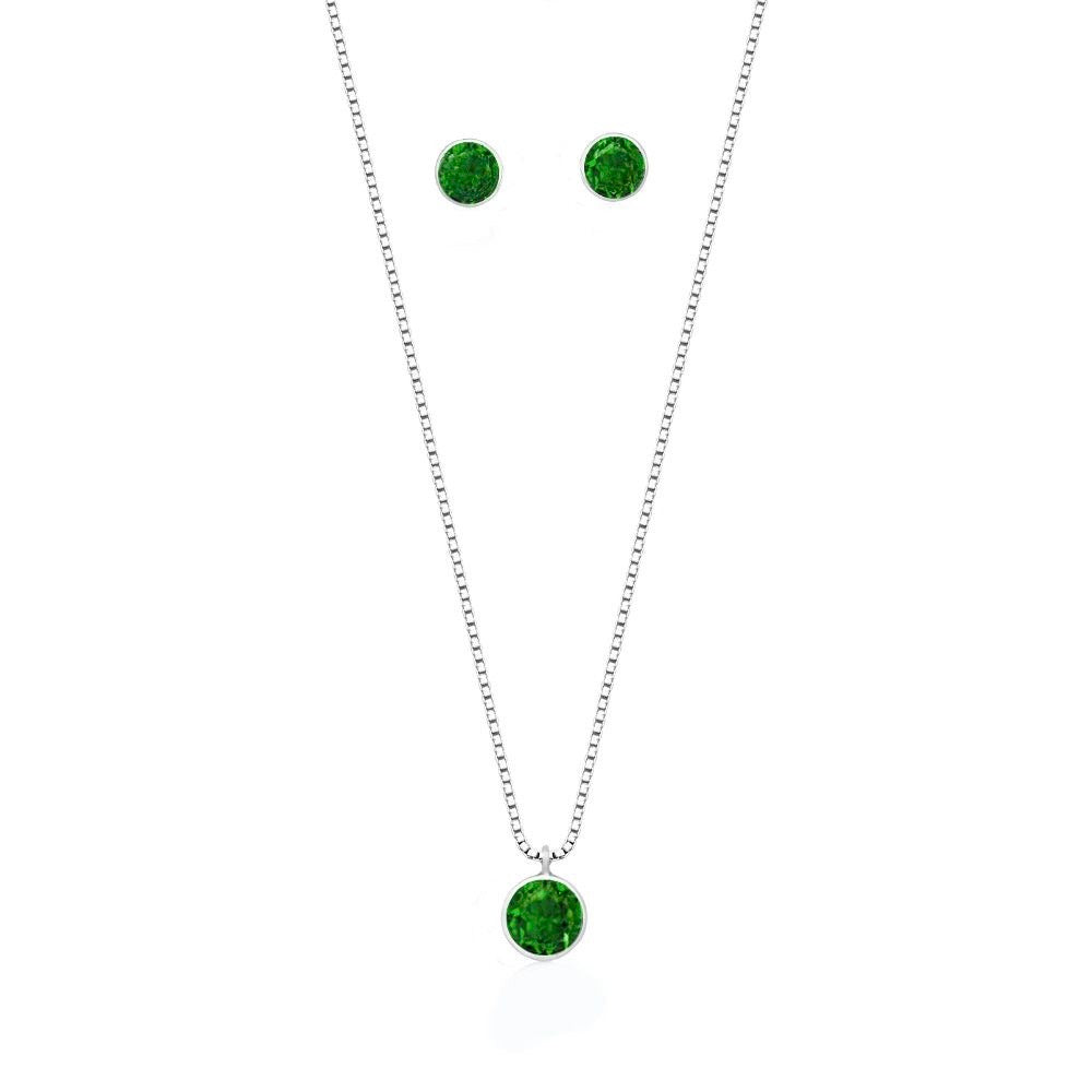 Conjunto Ponto Luz Verde Esmeralda  Prata 925