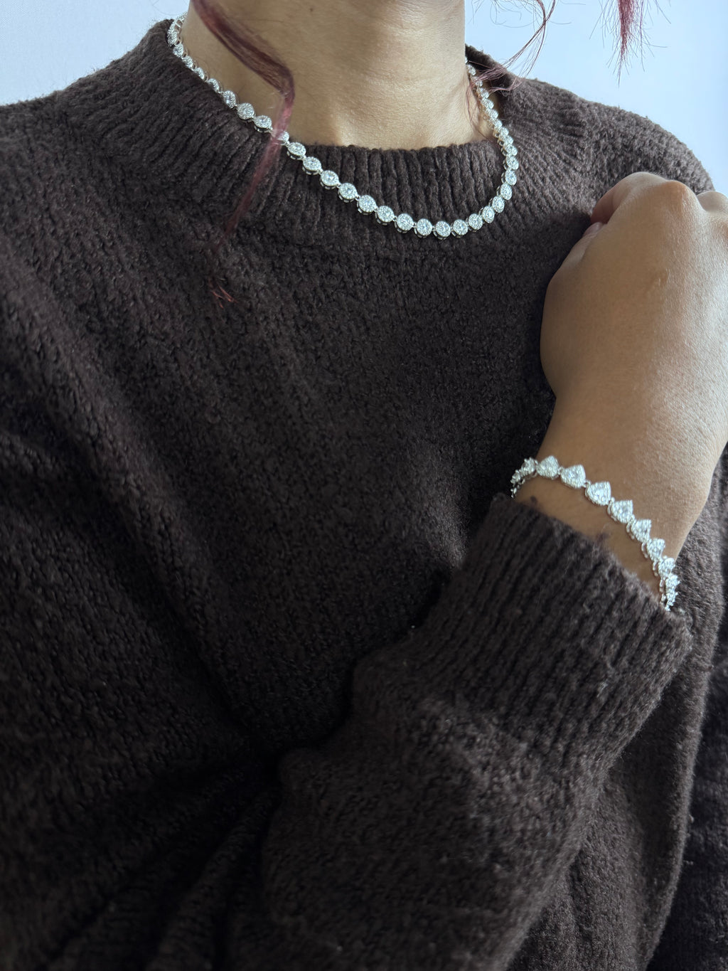 Mix Colar e Pulseira Cravejado inspiração Luxo Prata 925