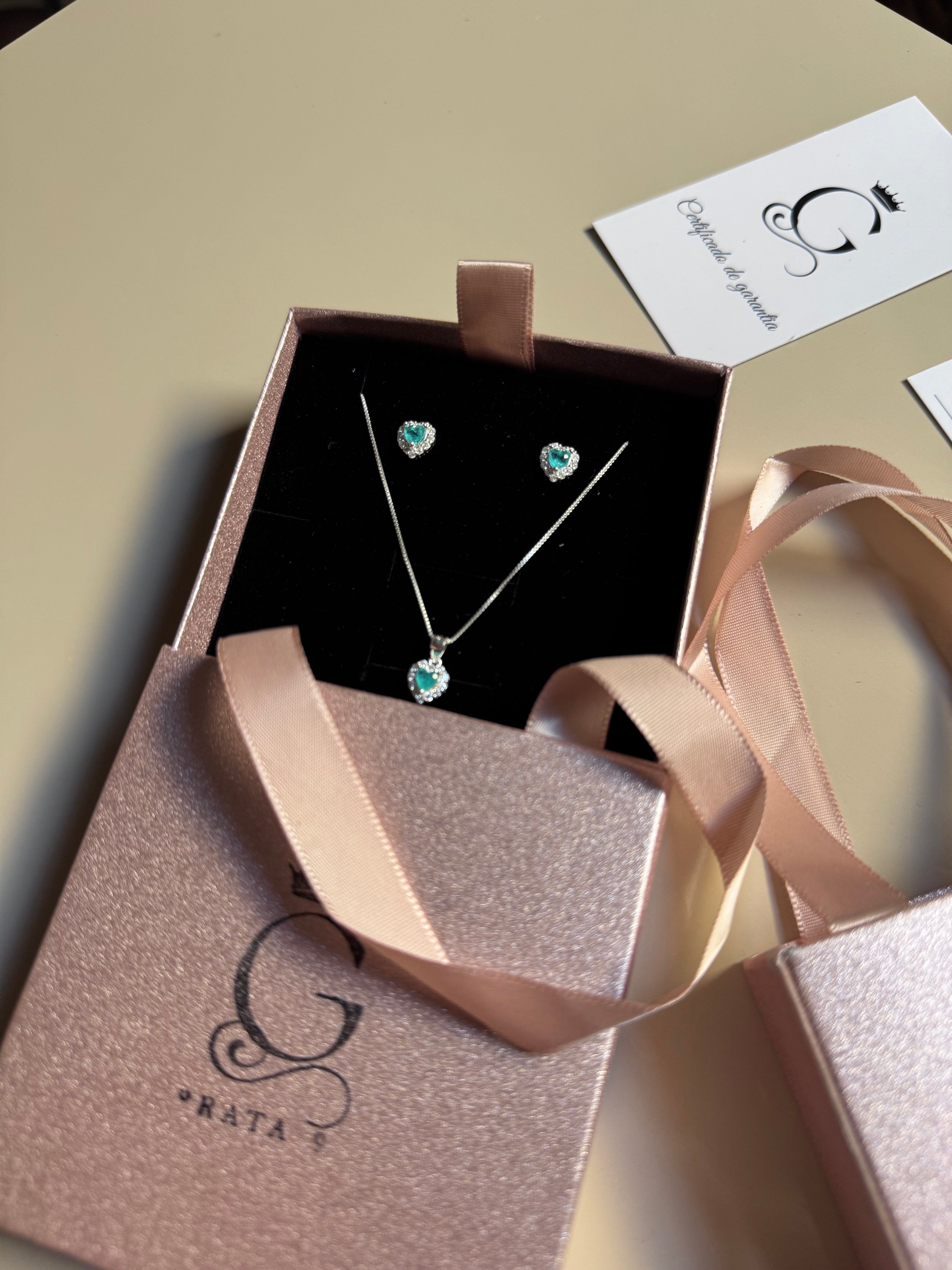 Conjunto Cravejado Verde Thifany Luxo Prata 925