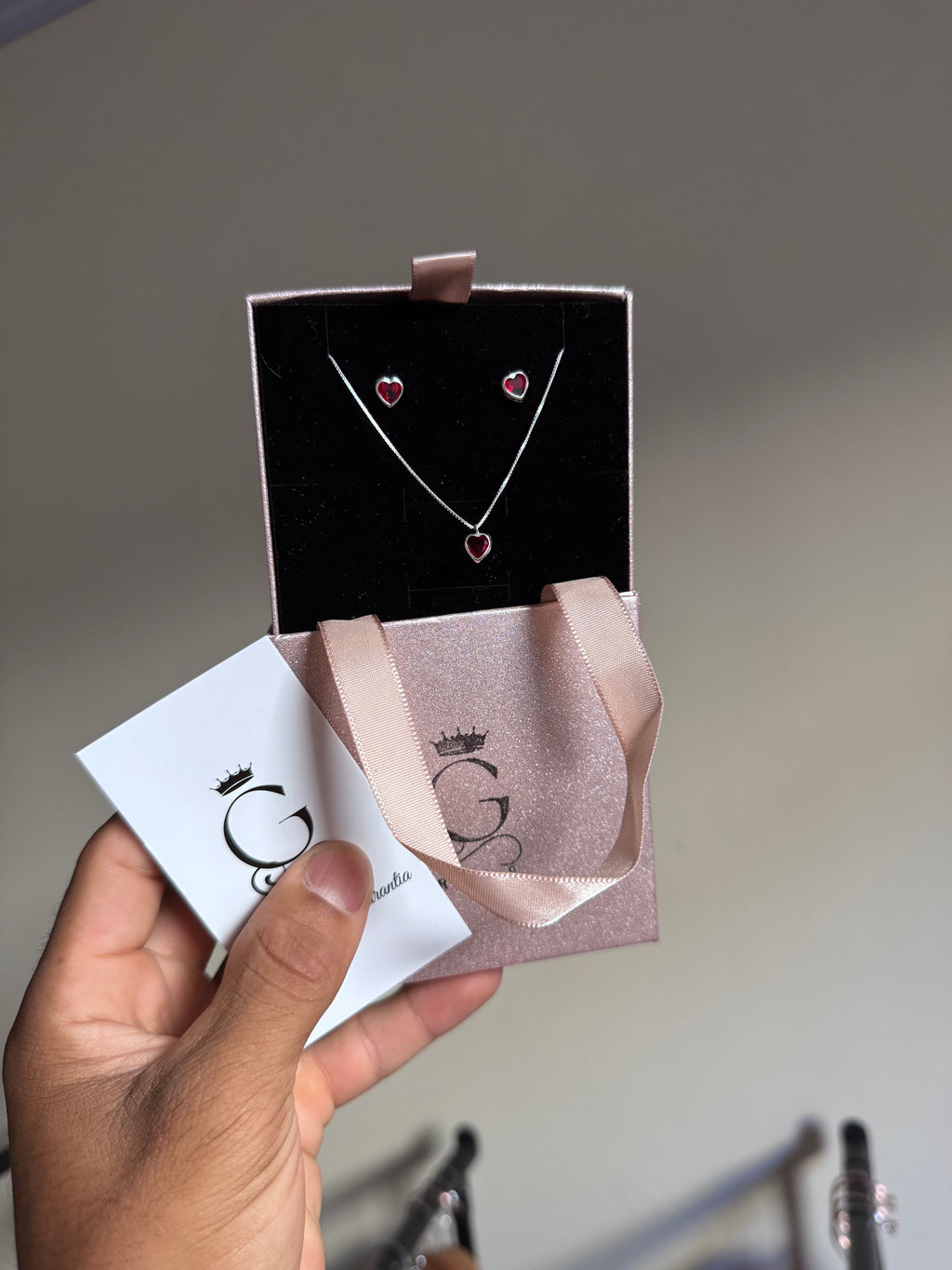 Conjunto Coração Vermelho prata 925