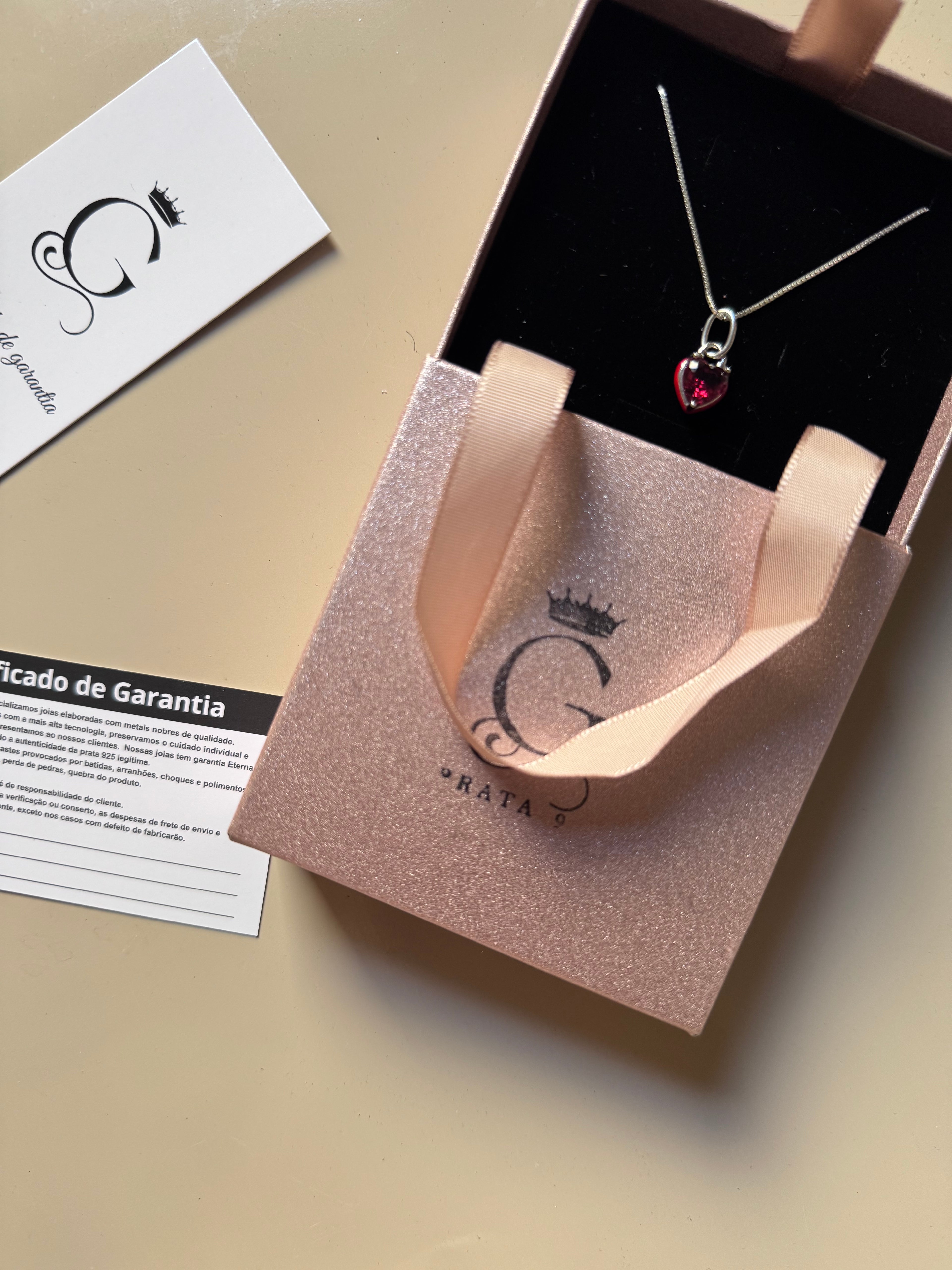 Colar Coração Red Luxo Prata 925