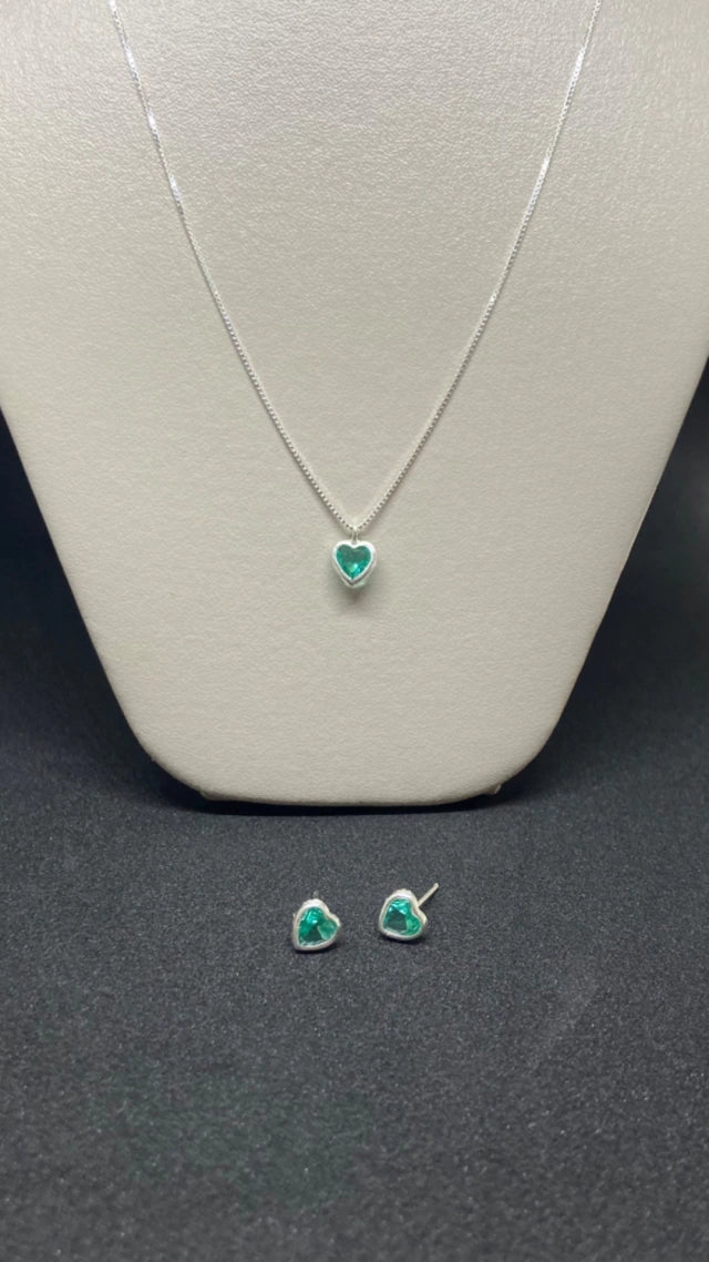Conjunto Verde Thifany Coração Prata 925