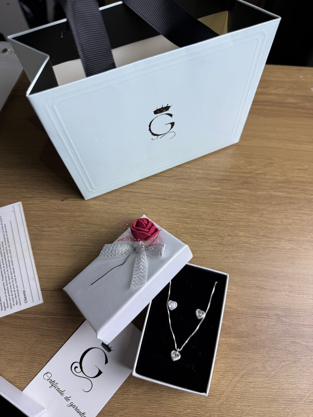Conjunto Cristal Coração Prata 925