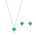 Conjunto Coração Verde Thifany Prata 925