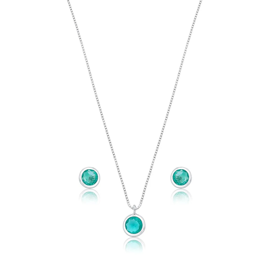 Conjunto Verde Thifany bolinha Prata 925
