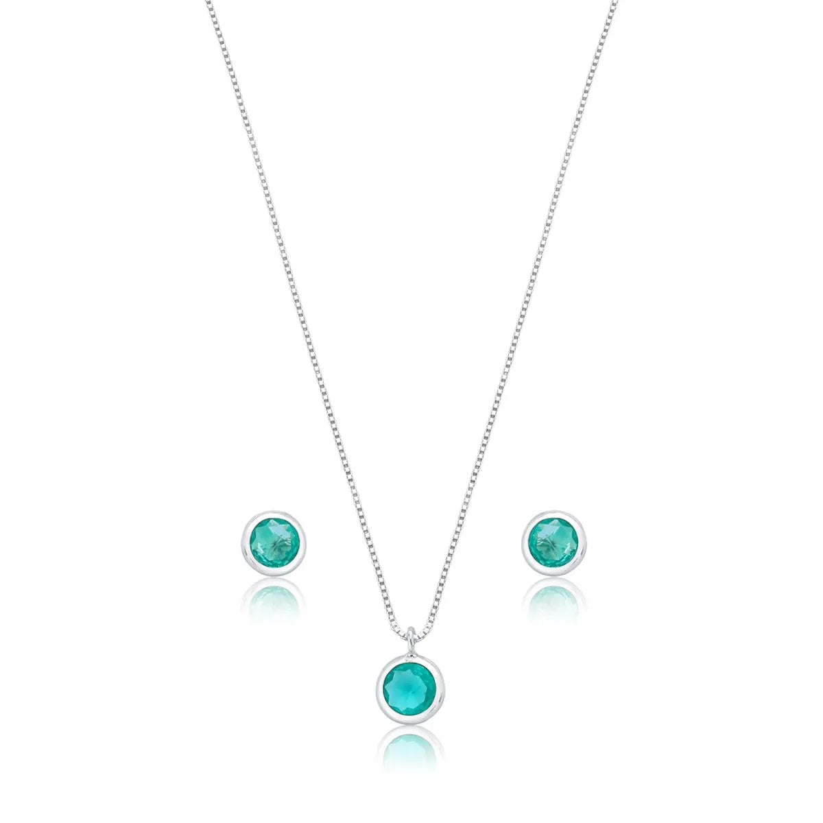 Conjunto Verde Thifany bolinha Prata 925