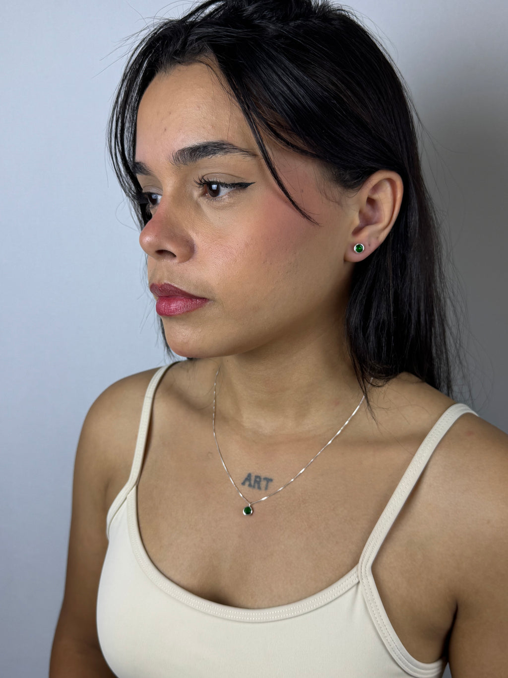 Conjunto Ponto Luz Verde Esmeralda  Prata 925