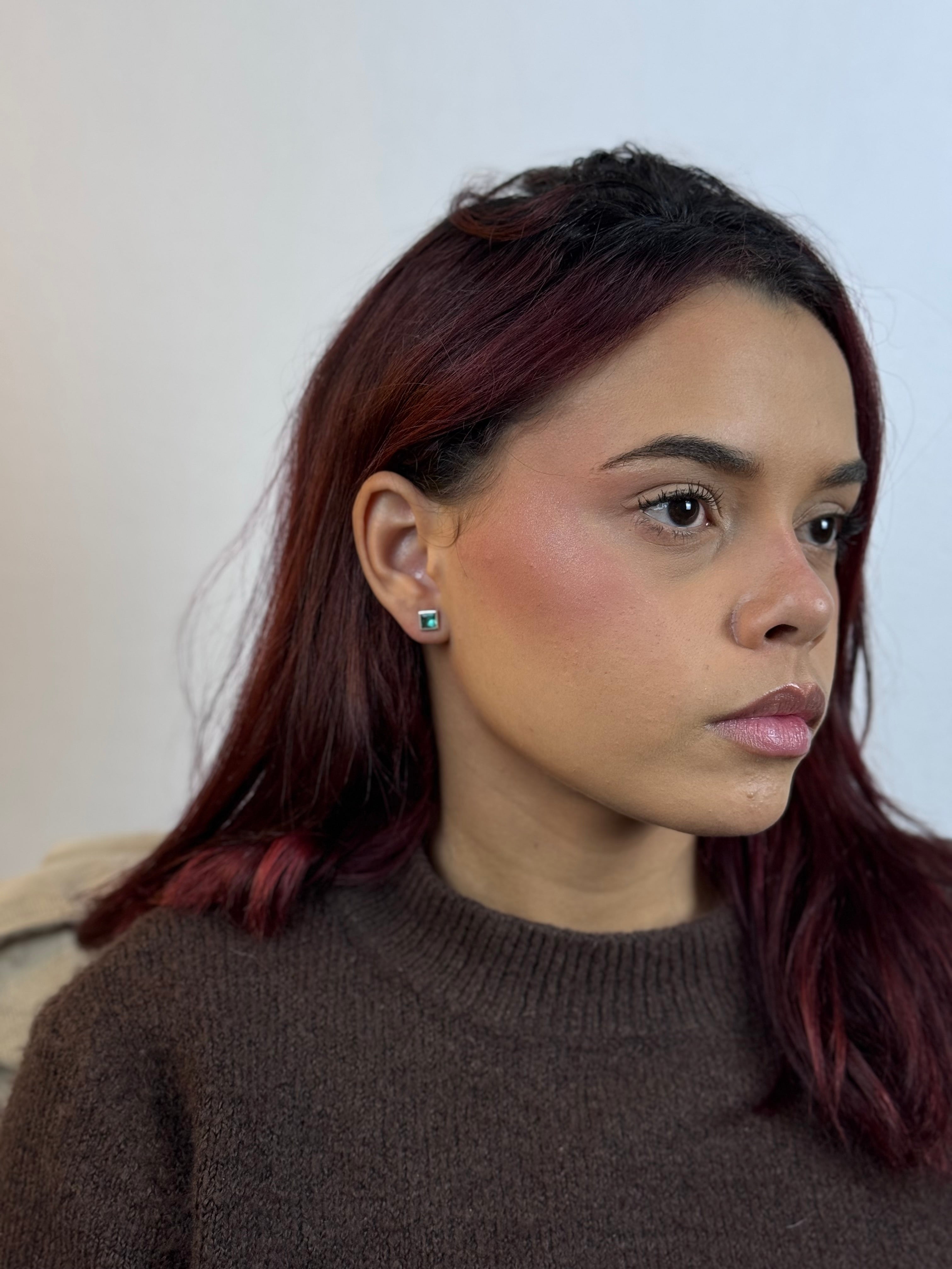 Brinco Quadrado Verde Thifany Prata 925