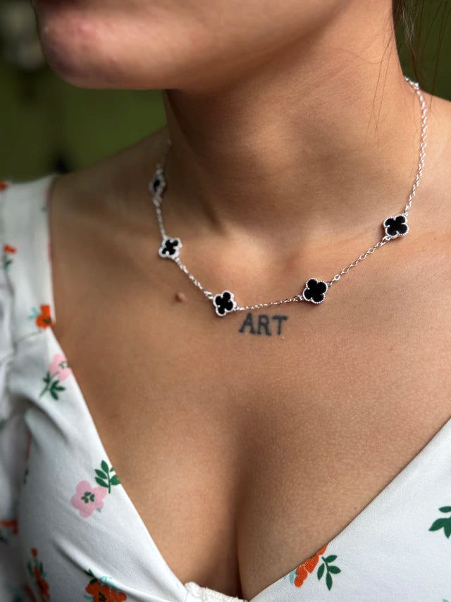 Colar Trevo Preto Prata 925