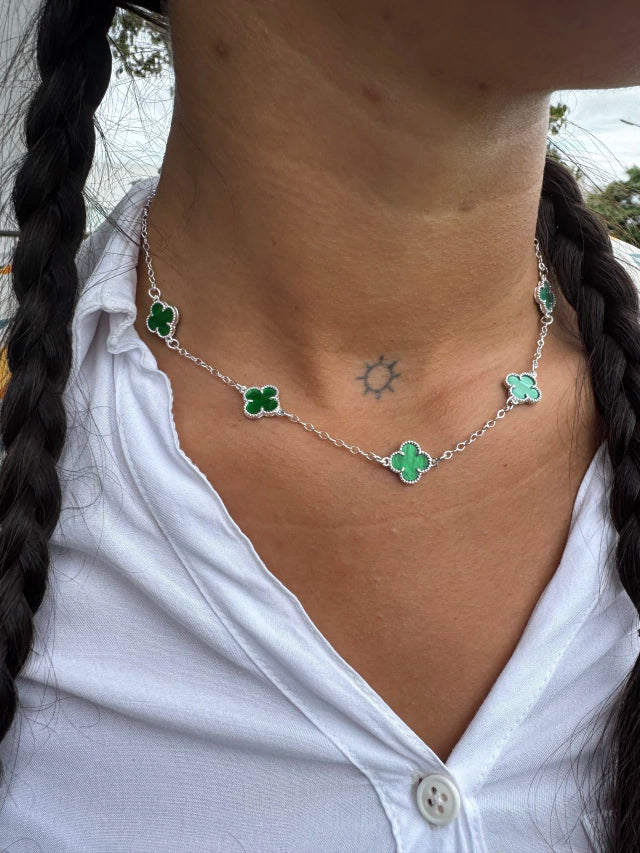 Colar Trevo Verde Prata 925