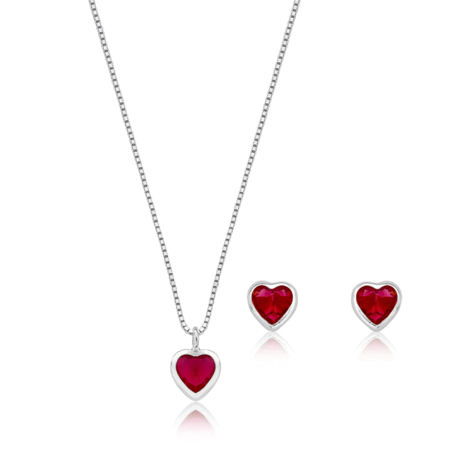 Conjunto Coração Vermelho prata 925