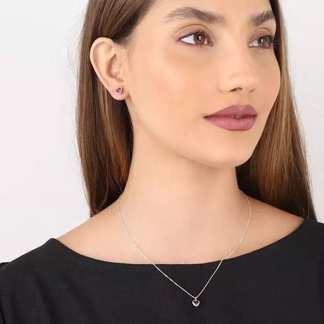 Conjunto Coração Vermelho prata 925
