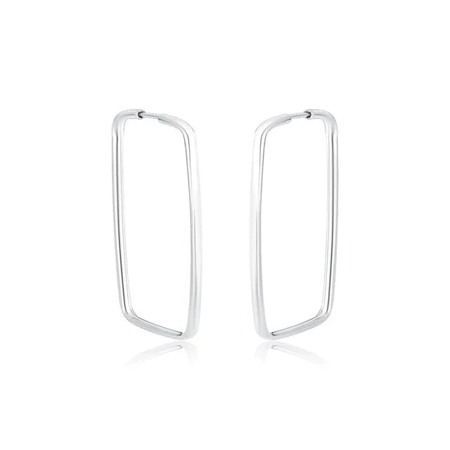 Brinco Argola Retangular M Prata 925