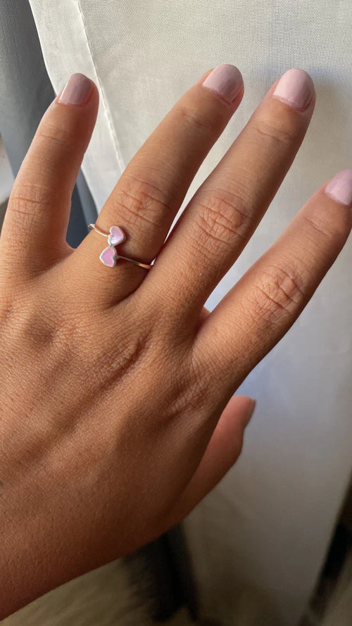 Anel Coração Rosa Prata 925