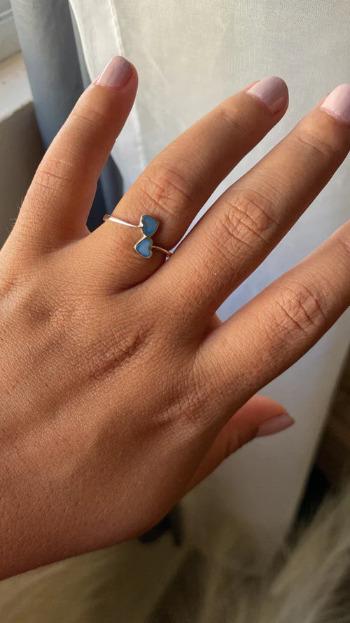 Anel Coração Azul Prata 925