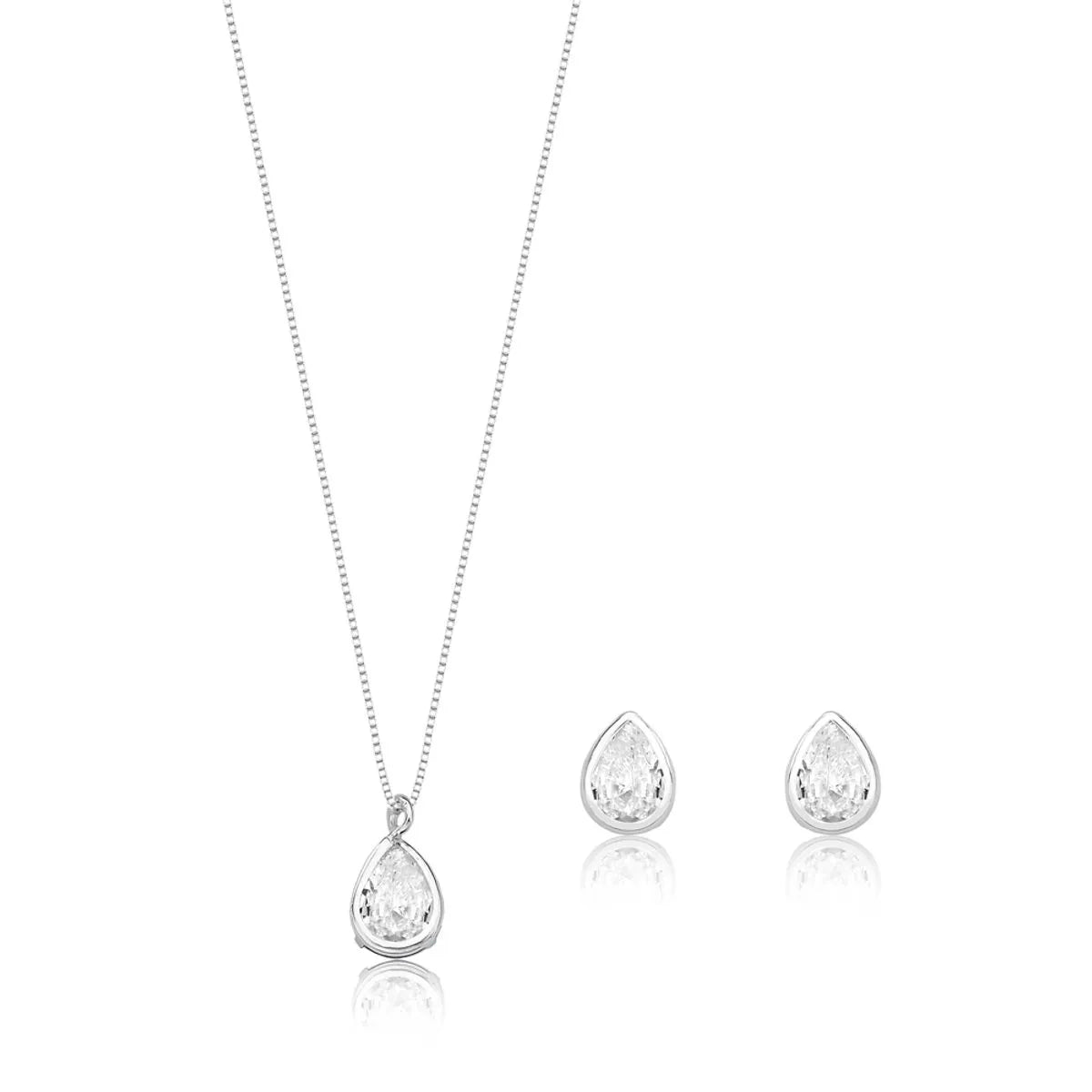 Conjunto Gota Cristal Prata 925