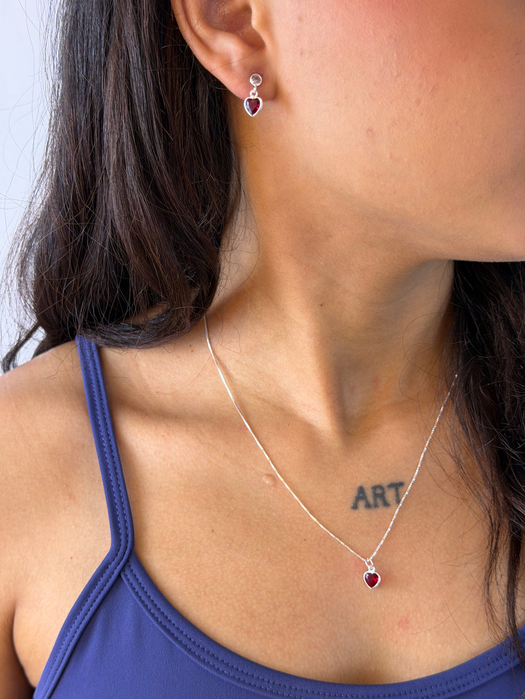Conjunto Coração Vermelho Prata 925
