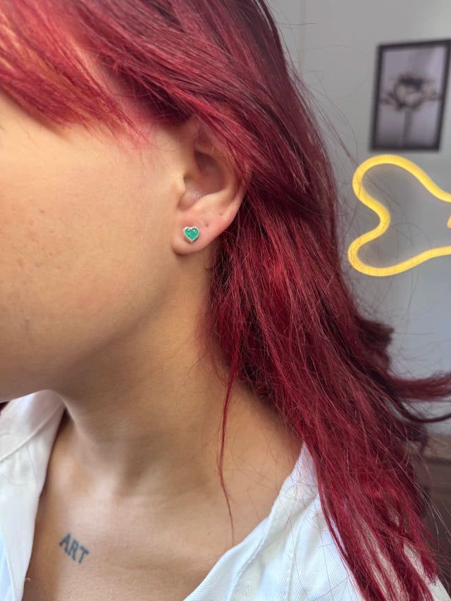 Brinco Coração verde thifany Prata 925