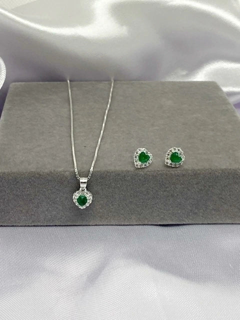 Conjunto Cravejado Verde Esmeralda Luxo Prata 925