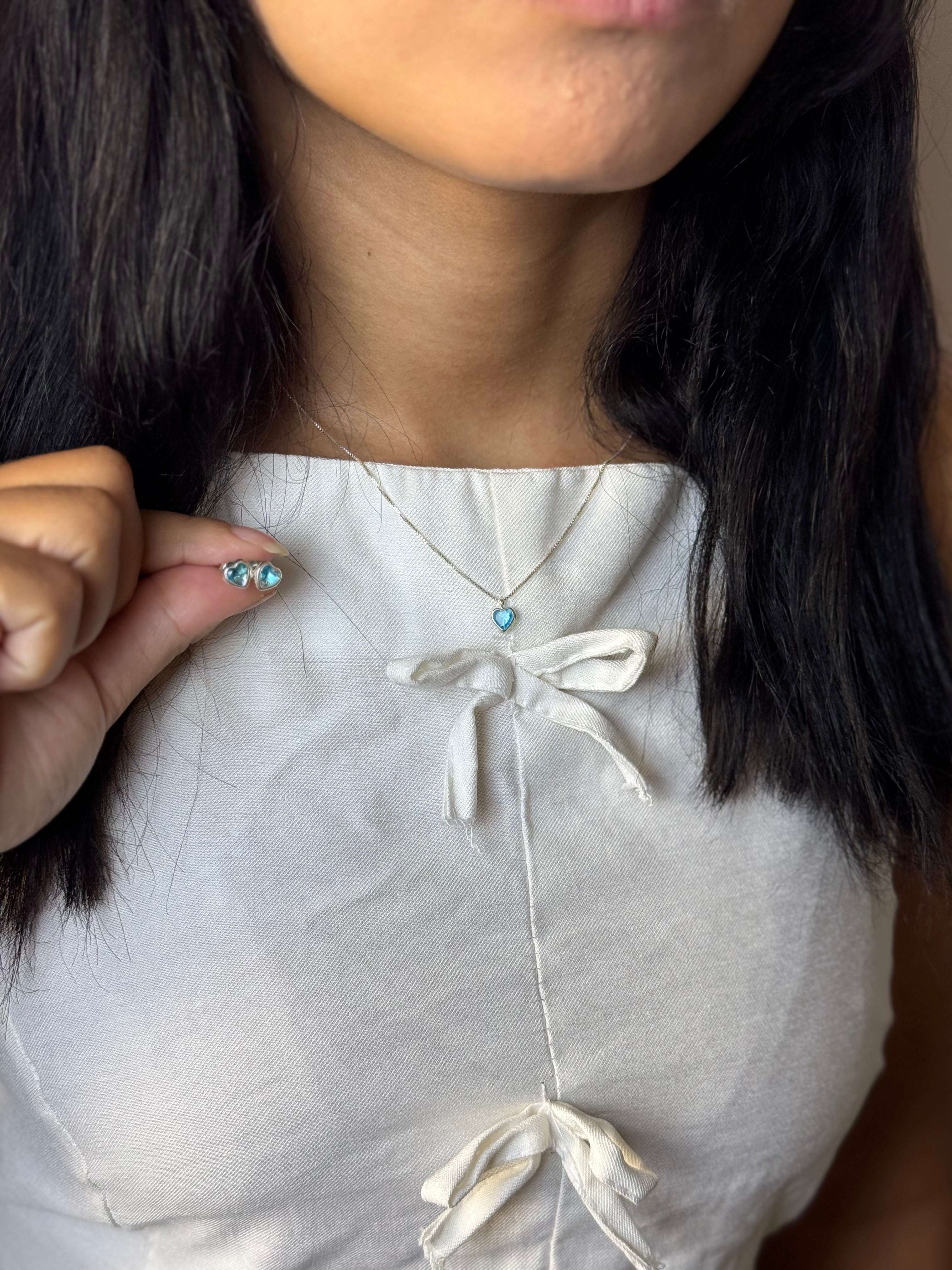 Conjunto Ponto de luz Azul Claro Prata 925