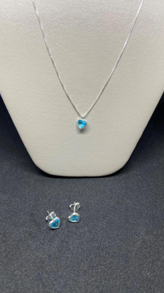 Conjunto Ponto de luz Azul Claro Prata 925