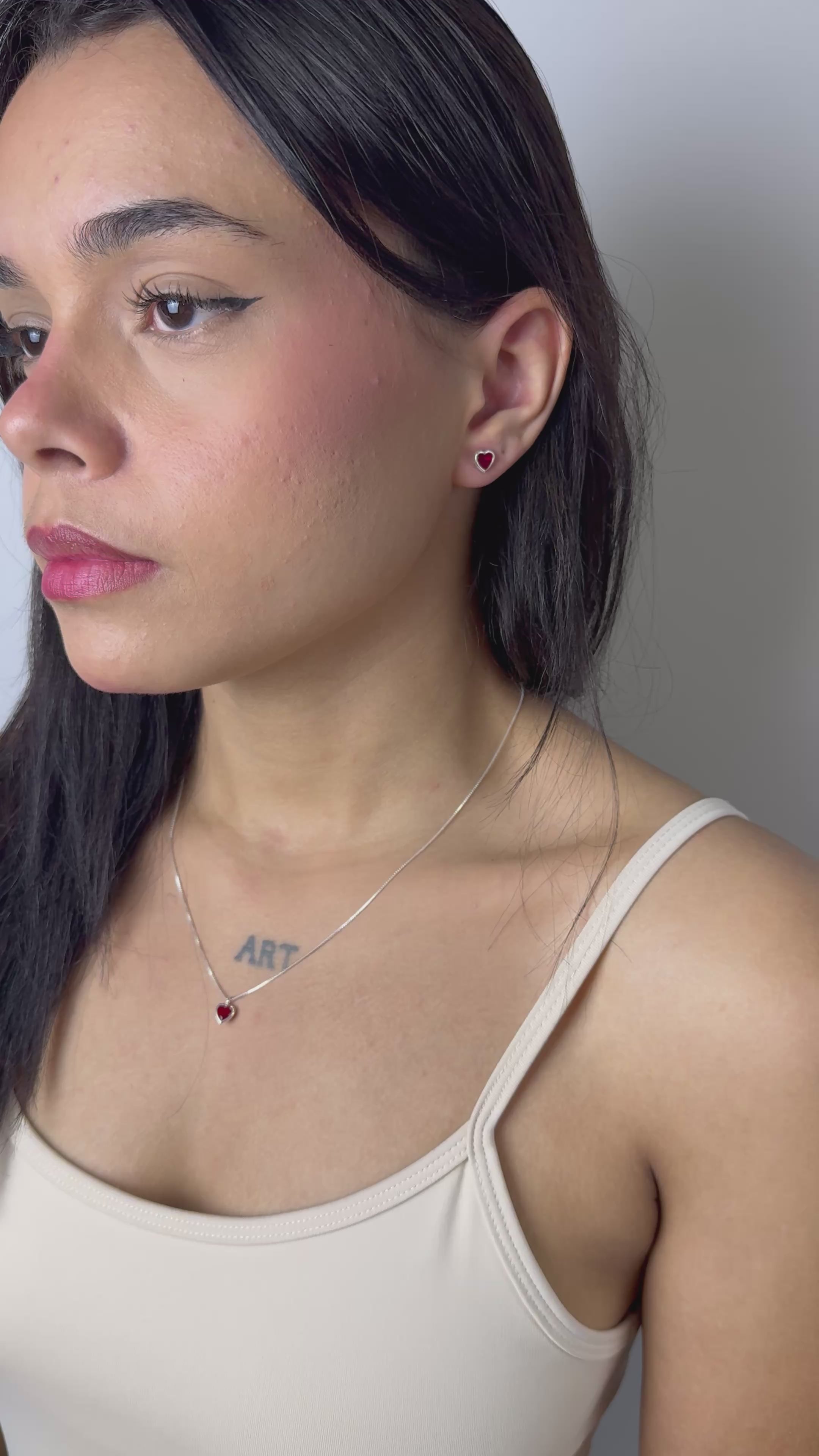 Conjunto Vermelho Coração Prata 925
