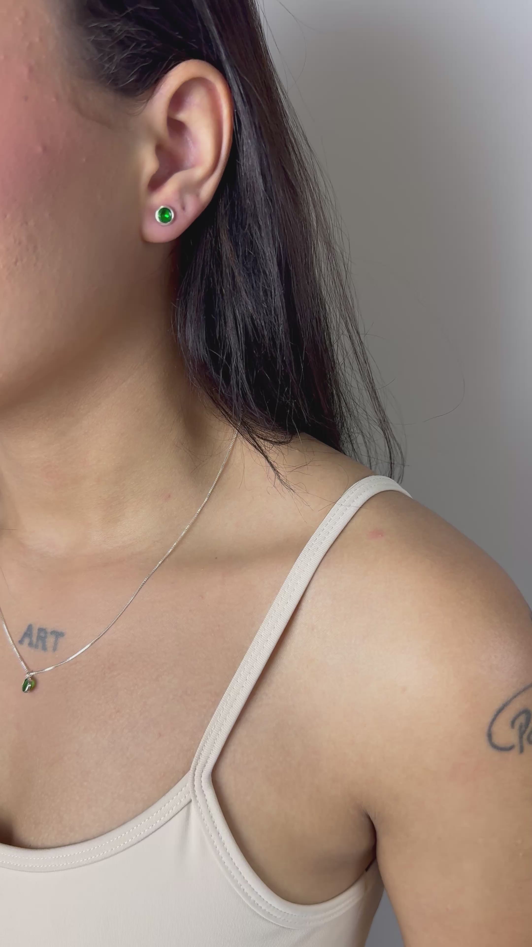 Conjunto Ponto Luz Verde Esmeralda  Prata 925